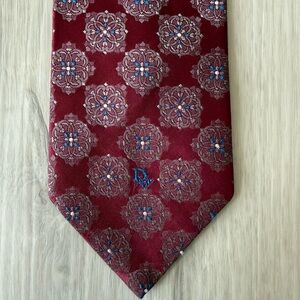 Dior Burgundy and Blue Patterned Tie